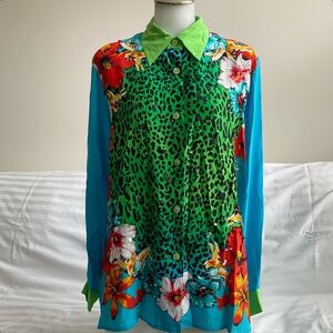Diane Gilman | Vintage 100% Silk Leopard Floral Sequin Maximalist Blouse | M